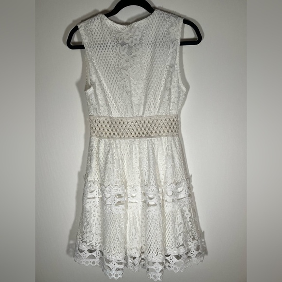 Azaka Paris white lacy crochet grecian sundress sz M/L tassels coquette - Picture 3 of 14